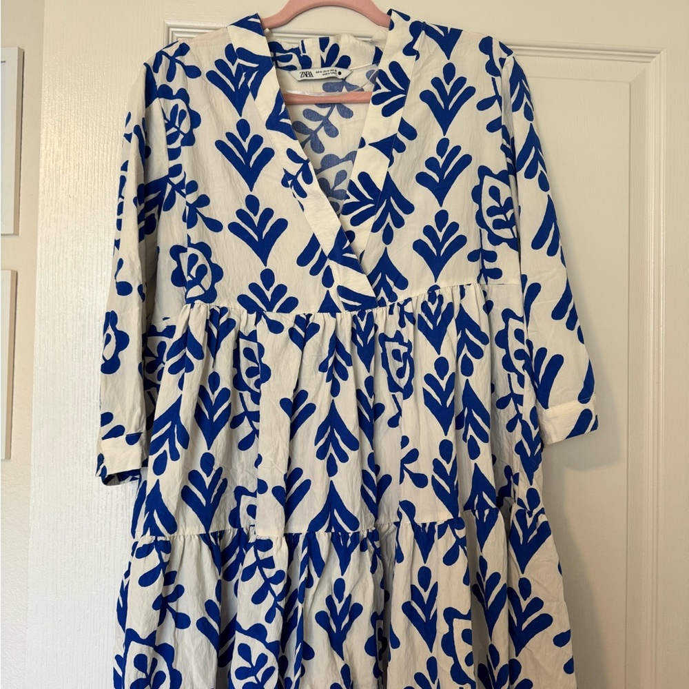 ZARA PRINTED SHORT DRESS ECRU SIZE S| 4437/099